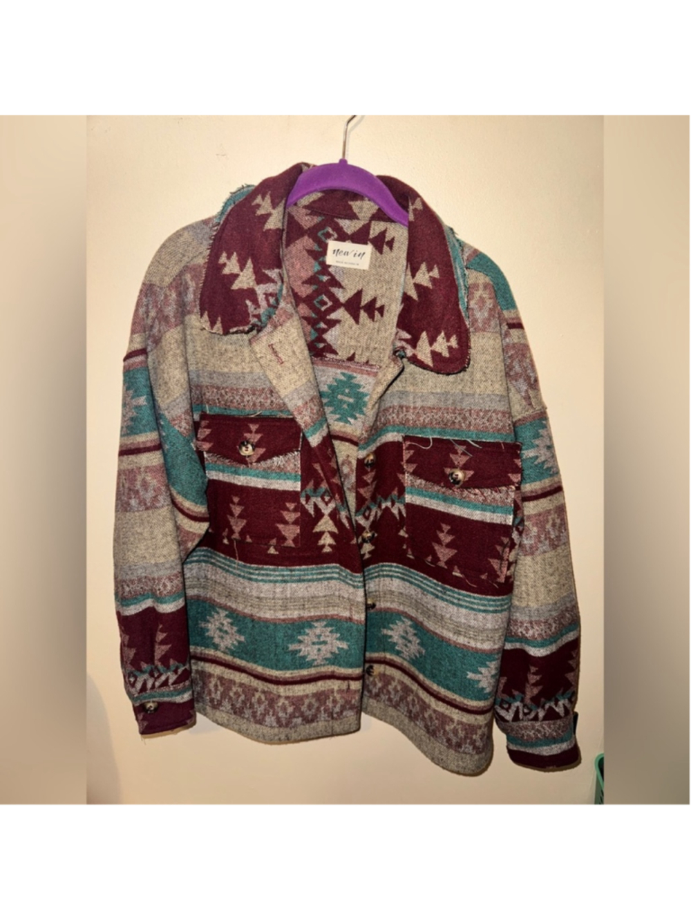 New In Southwestern Aztec Oversized Shacket Jacket M - Picture 3 of 6